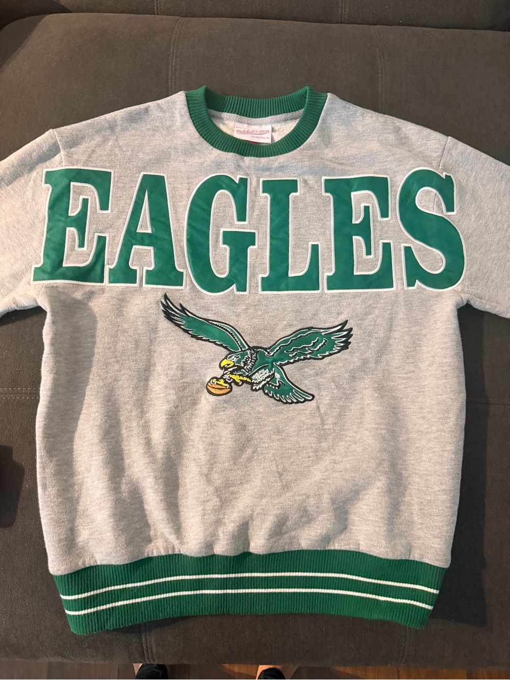 Mitchell & Ness Gray and Green Eagles Crewneck
